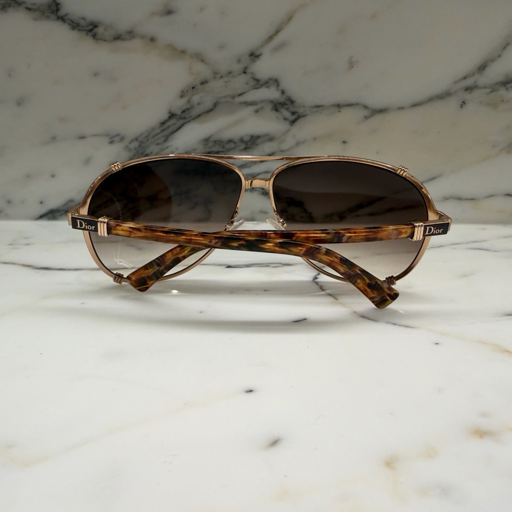 Dior Gold Frame Aviator Sunglasses with Brown Gradient Lenses - Picture 5 of 7
